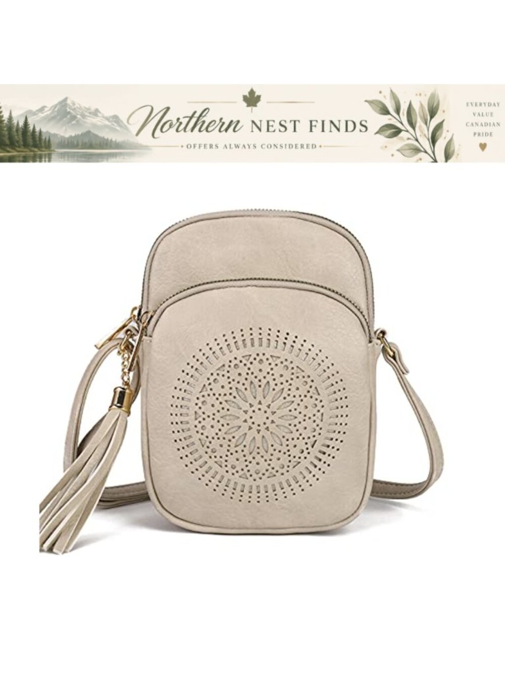 AFKOMST Vegan Leather Small Crossbody Phone Purse Triple Zip